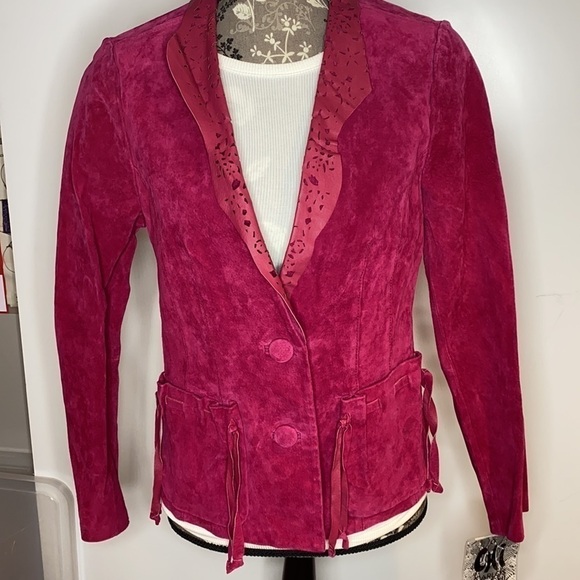 Carlos Falchi Sz M Raspberry Pink Suede Jacket Coat - Picture 4 of 14